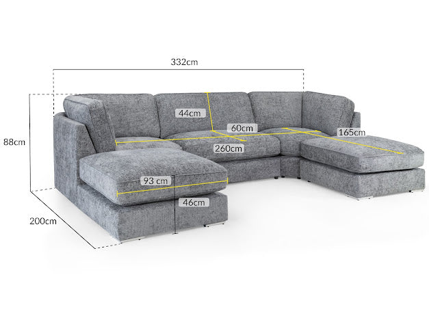 Esma Sofa U Shape Corner | Grey,Ivory