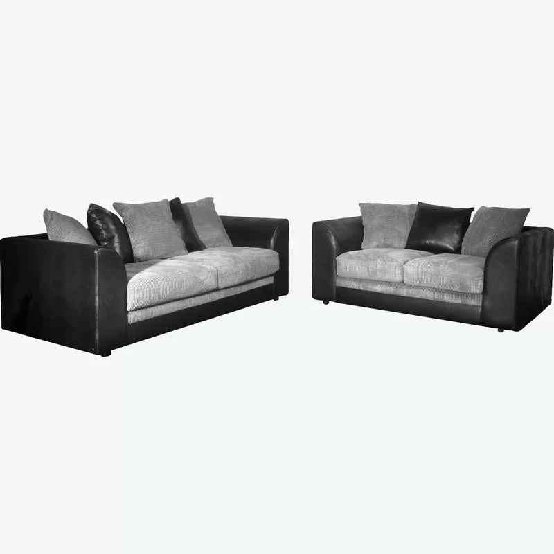 Black & Grey Sofa Corner Suite Cord Fabric + Leather Look Modern Left Right 3&2