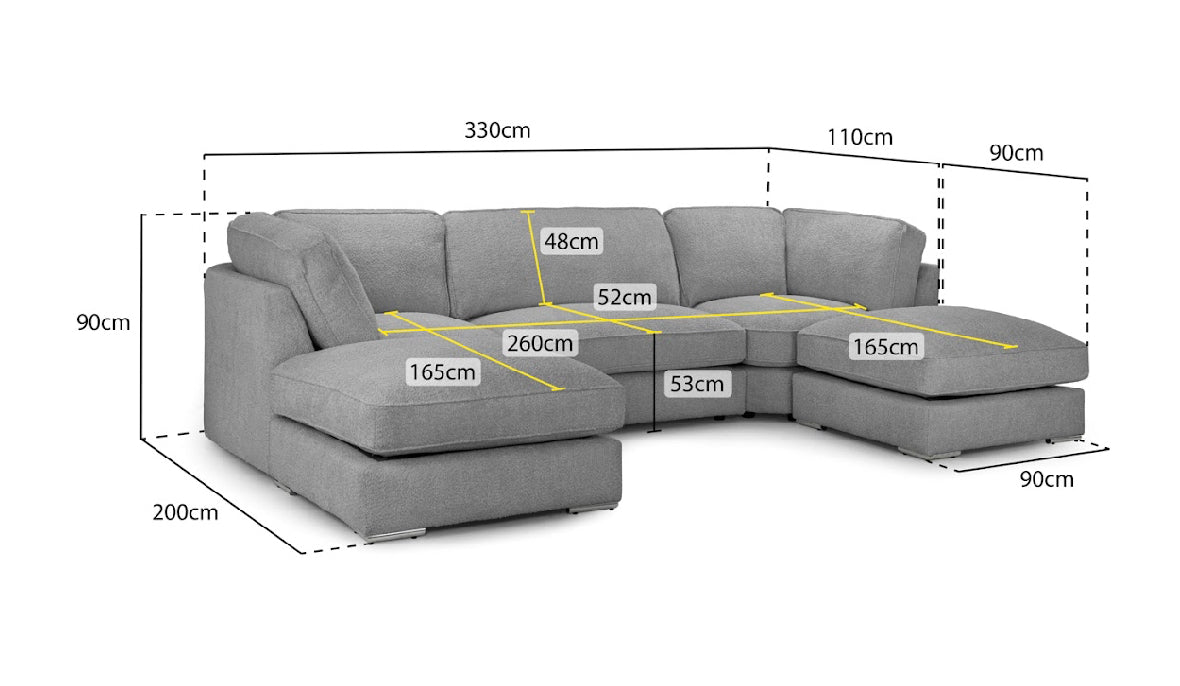 Inga U Shape Corner  Fullback Sofa | Grey,Beige