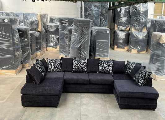 Black Fabric U Shape Sofa