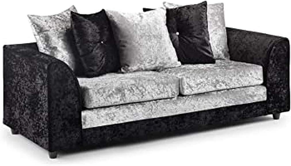 Bella Crushed Velvet Sofa Black & Silver