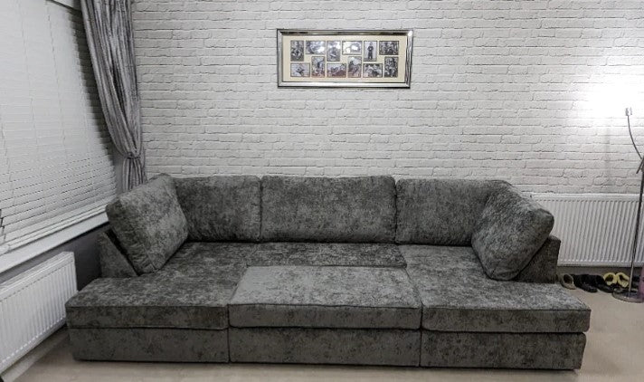 Carnaby U Shape Cinema Sofa In Soft Chenille Grey