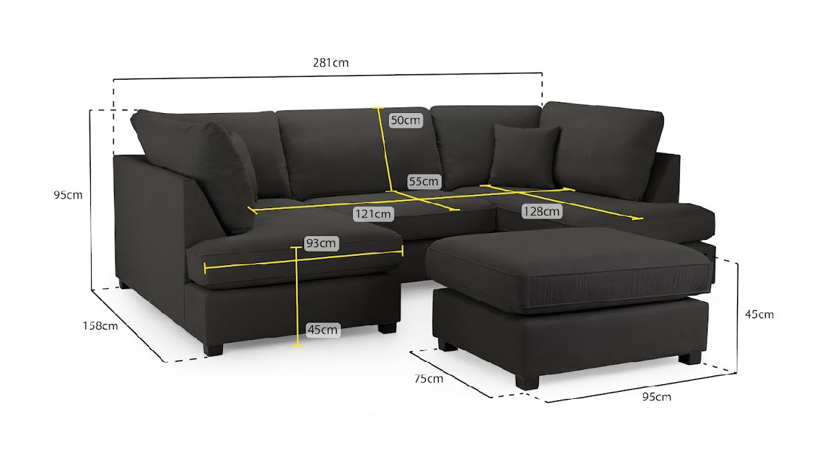 Carnaby Sofa U Shape Corner | Grey,Black,Beige