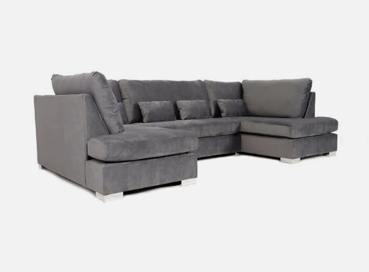 Grey Plush Velvet U Shape Sofa