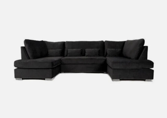 Black Plush Velvet U Shape Sofa