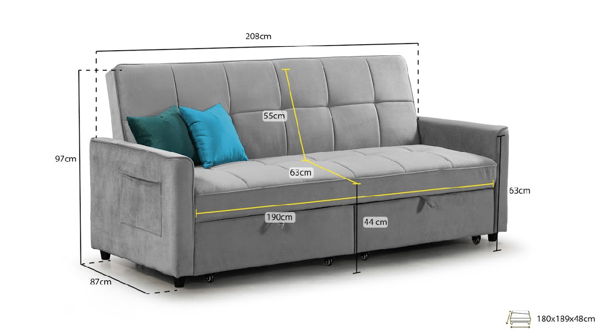 Elegance Sofa Bed | Grey,Teal,Blue