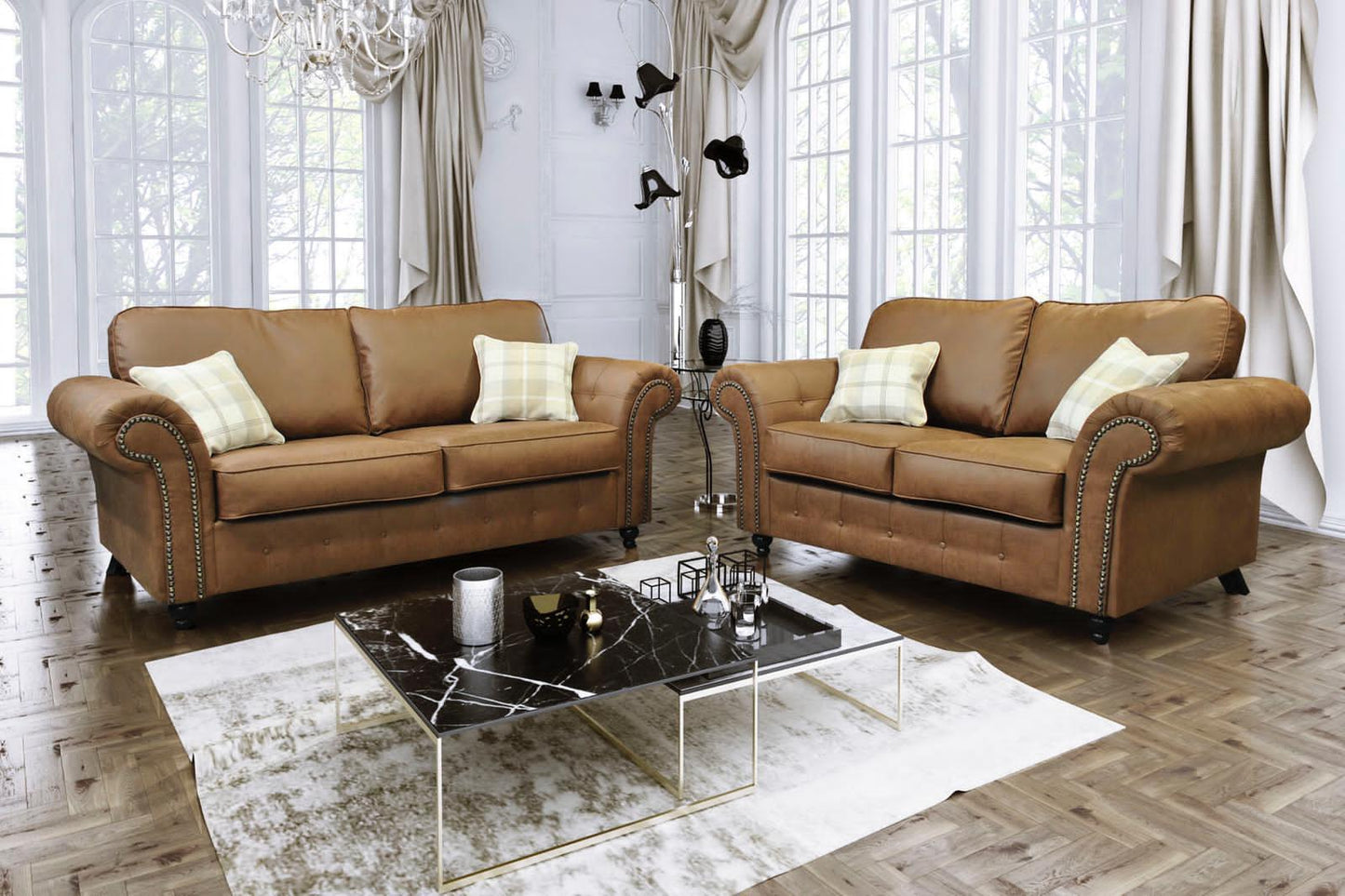 Sale Oakland 3 Seater +2 Seater Sofa Set Black/Brown