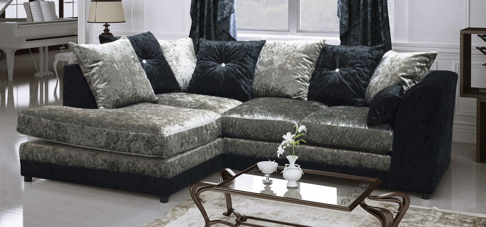 Bella Crushed Velvet Sofa Black & Silver