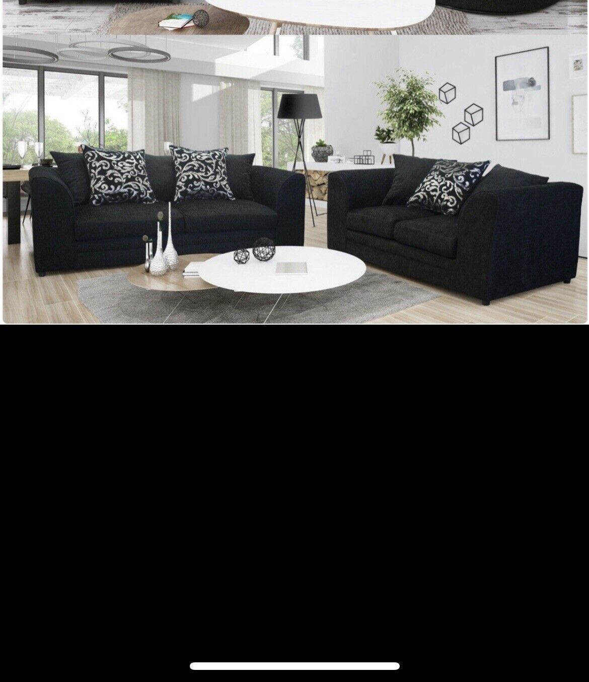 Black Zina Chenille Fabric Sofa